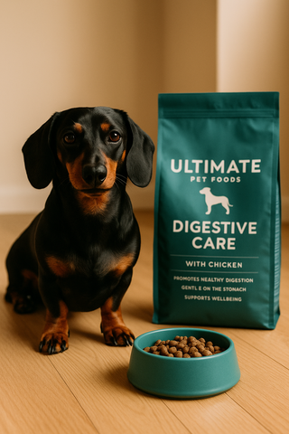 Ted’s shiny coat after switching to Ultimate Pet Foods Digestive Care