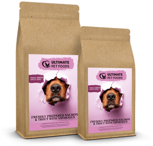 Our Grain Free Dog Food for Small Breed Dogs in our Ultimate Pet Foods Packaging